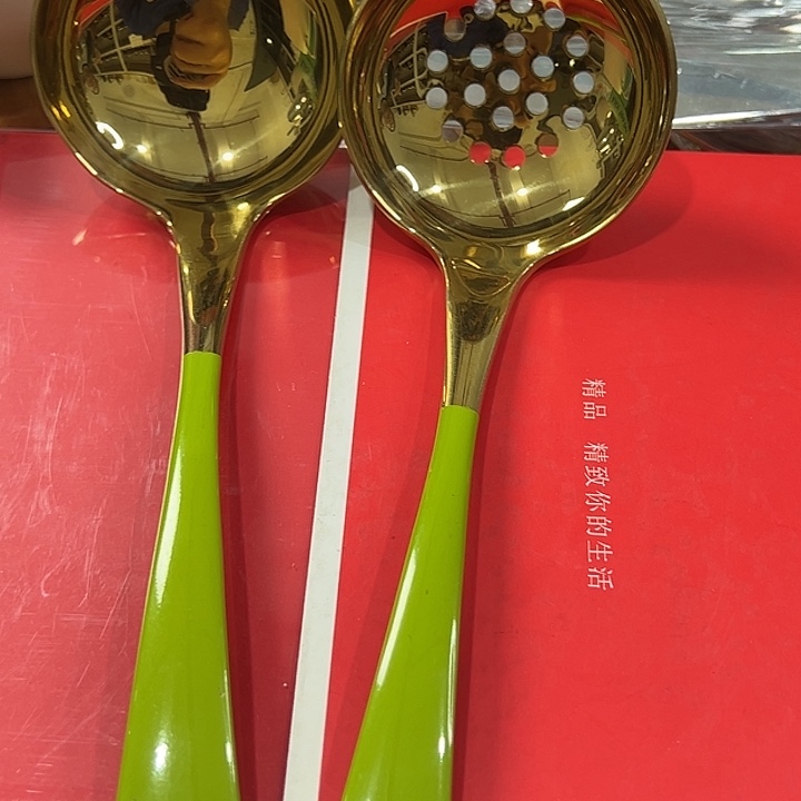 304不锈钢牛油果绿汤勺漏勺