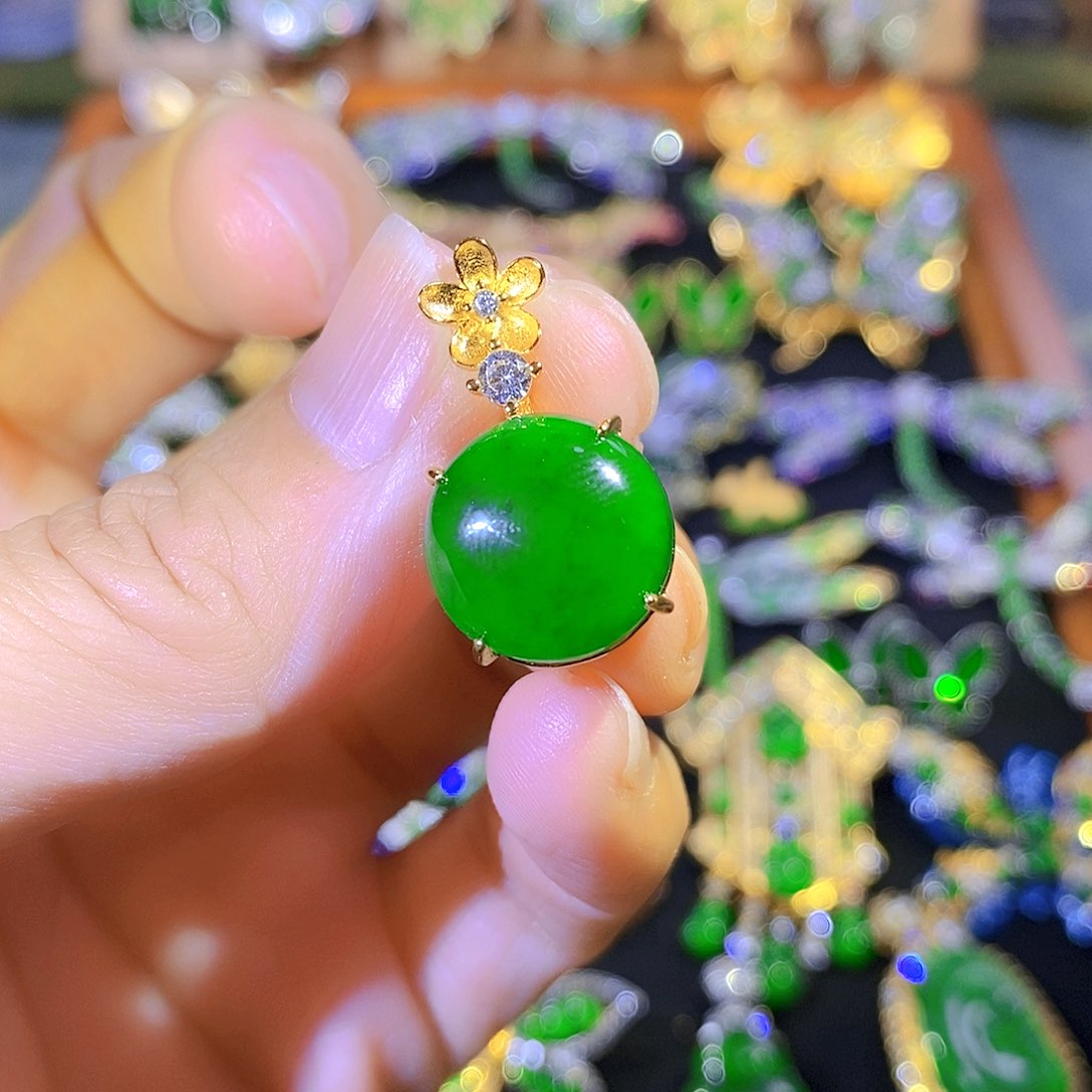 吊坠(不含链)银S925镶嵌翡翠