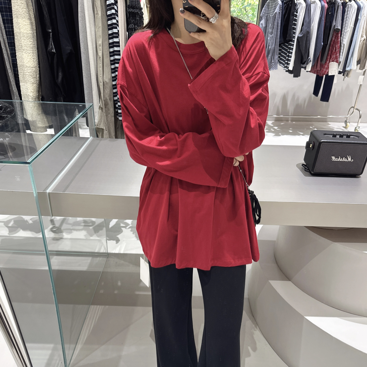 「HMM」纯色纯棉基础后系带宽松打底