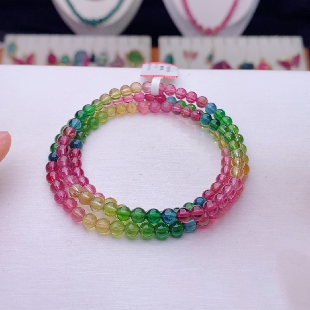 未镶嵌手链碧玺三圈圆珠手链yy