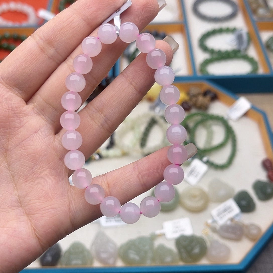 和田玉未镶嵌手串w33藕粉8mm
