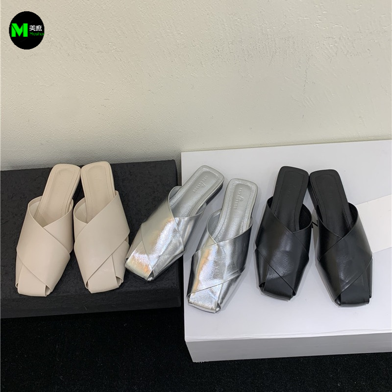 网红时尚百搭夏季法式仙女风低跟防滑软底方头凉拖春夏|美庶202