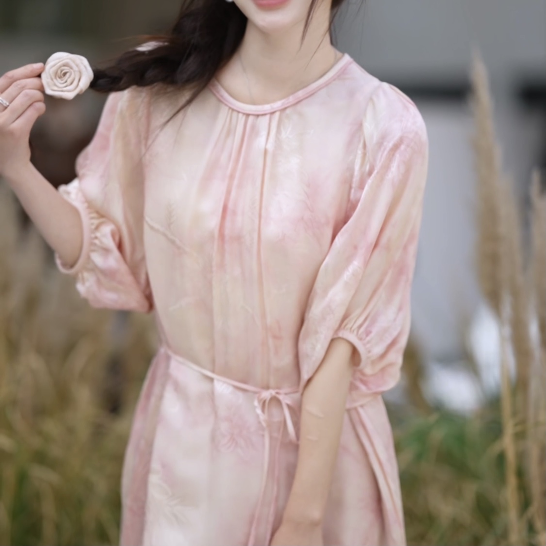 布料-【 粉璃流光 】-100%桑蚕丝布料（定制商品）