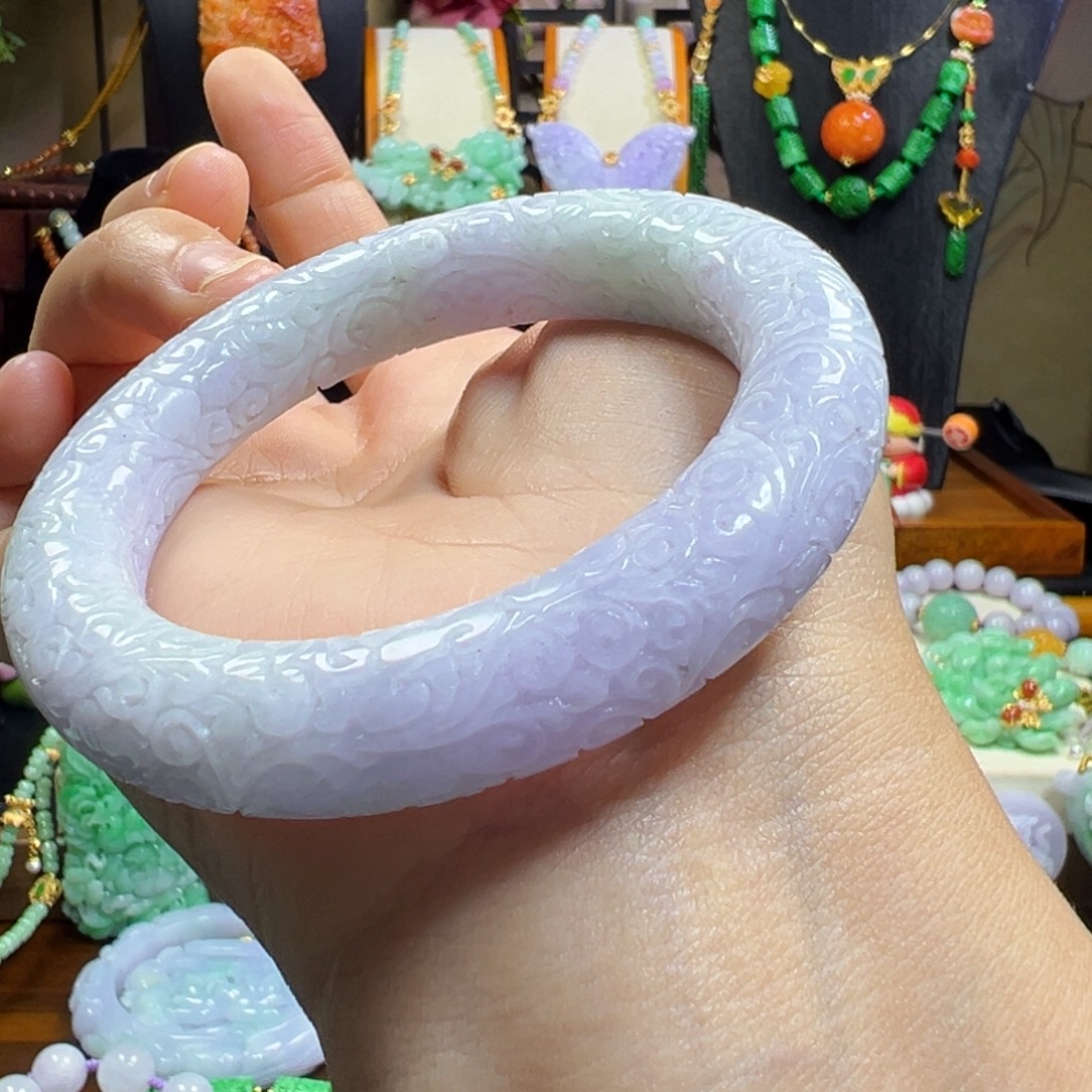 翡翠未镶嵌手镯冰紫