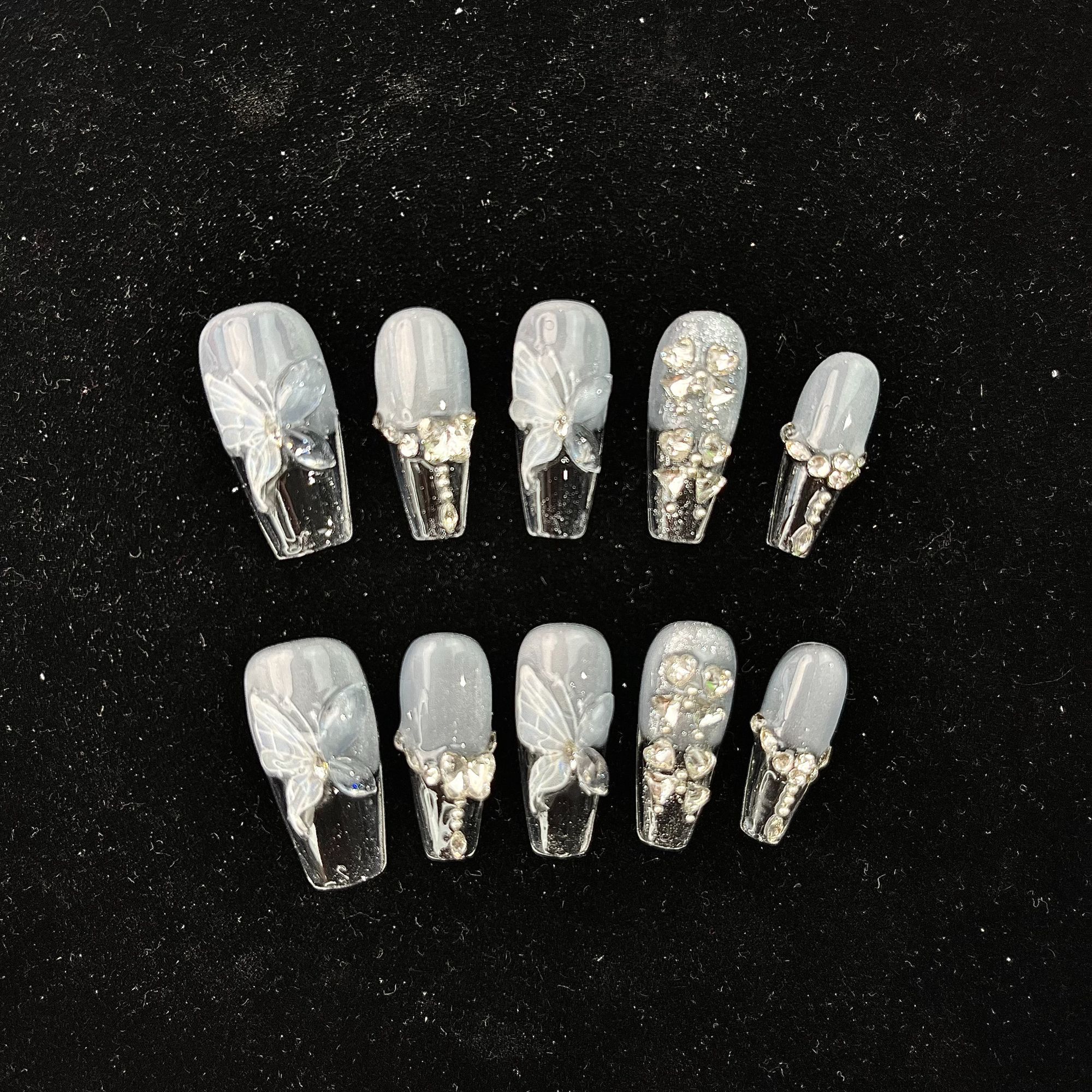 【BAO蓝猫眼中梯YH】冰透蓝色冰透立体蝴蝶猫眼清新纯手工穿戴甲