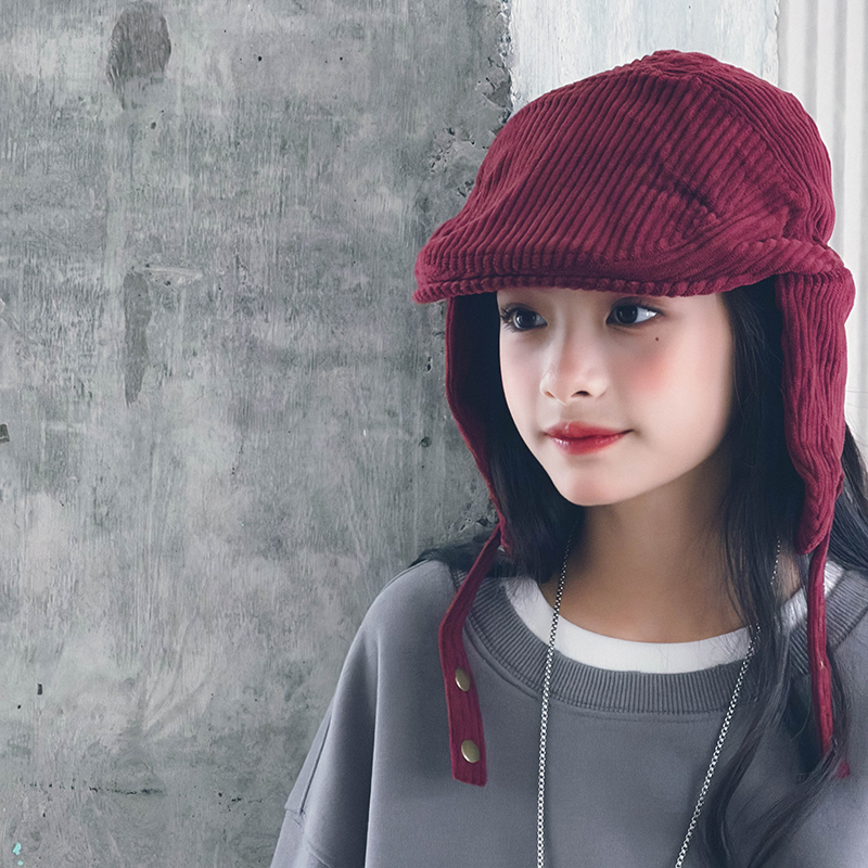 冷大娘 秋冬男女灯芯绒保暖加绒鸭舌护耳帽休闲前进帽加厚亲子款