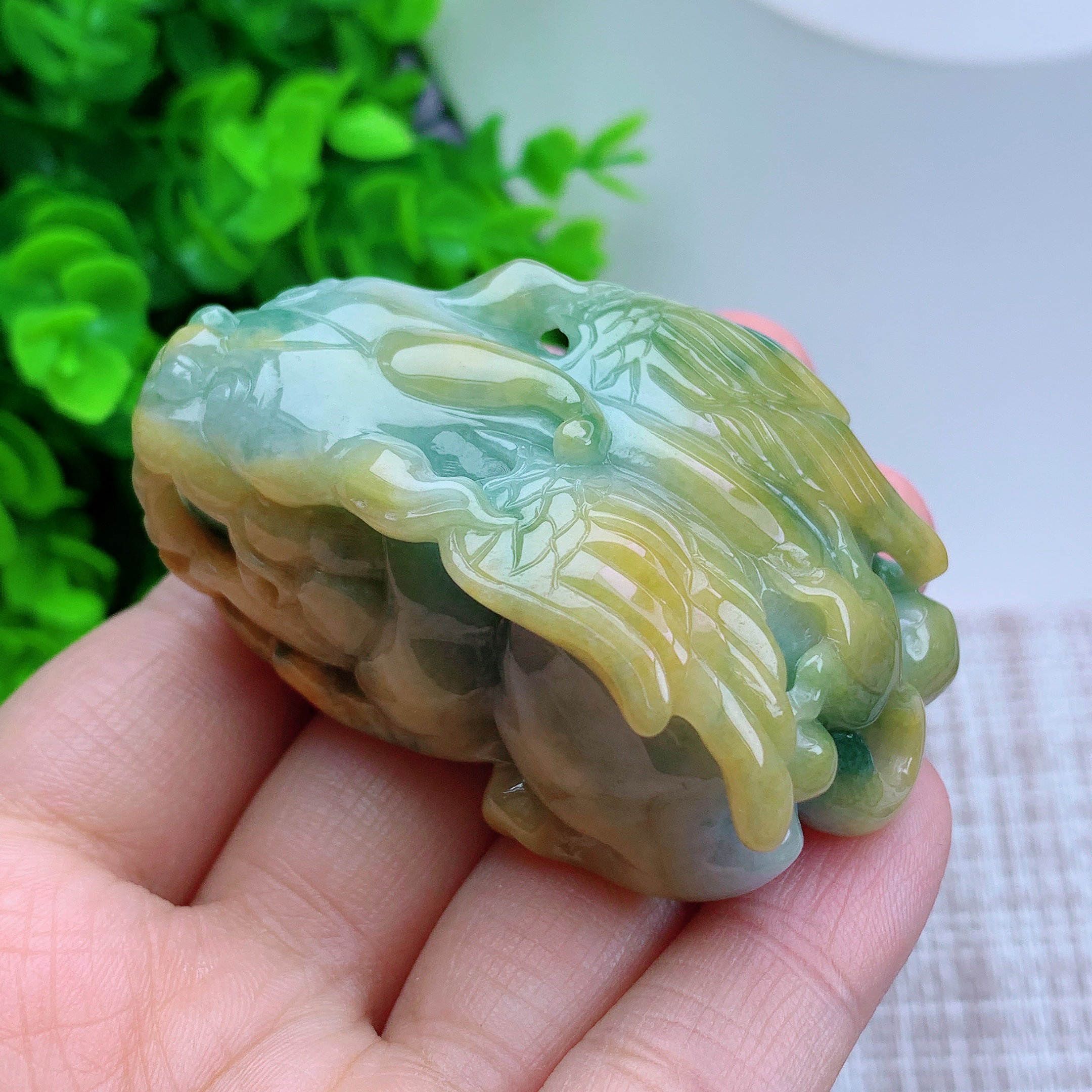 天然A翡翠双彩飞天貔貅吊坠