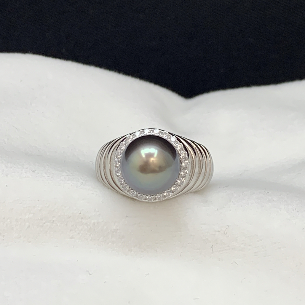 炫彩大溪地珍珠戒指 11-12mm s925银戒指