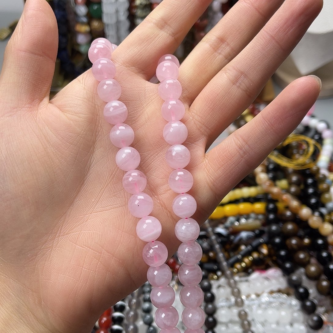 玛瑙/玉髓未镶嵌珠宝半成品卡10马达加斯加粉晶圆珠一条