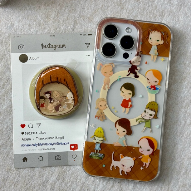 棕色菱格奈美良智适用苹果16promax手机壳趣味15pro/14/12防摔ins