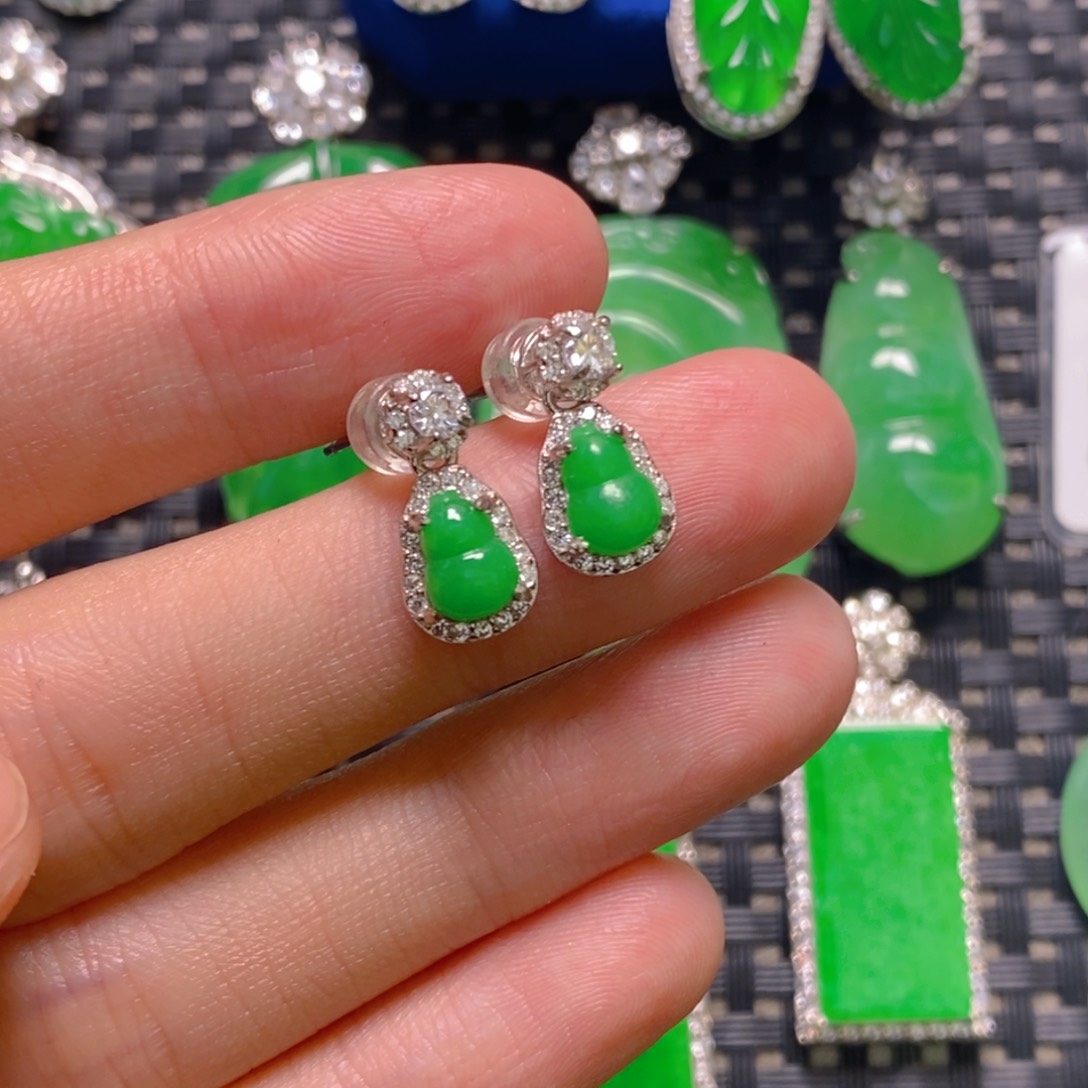 翡翠银S925镶嵌耳饰耳饰