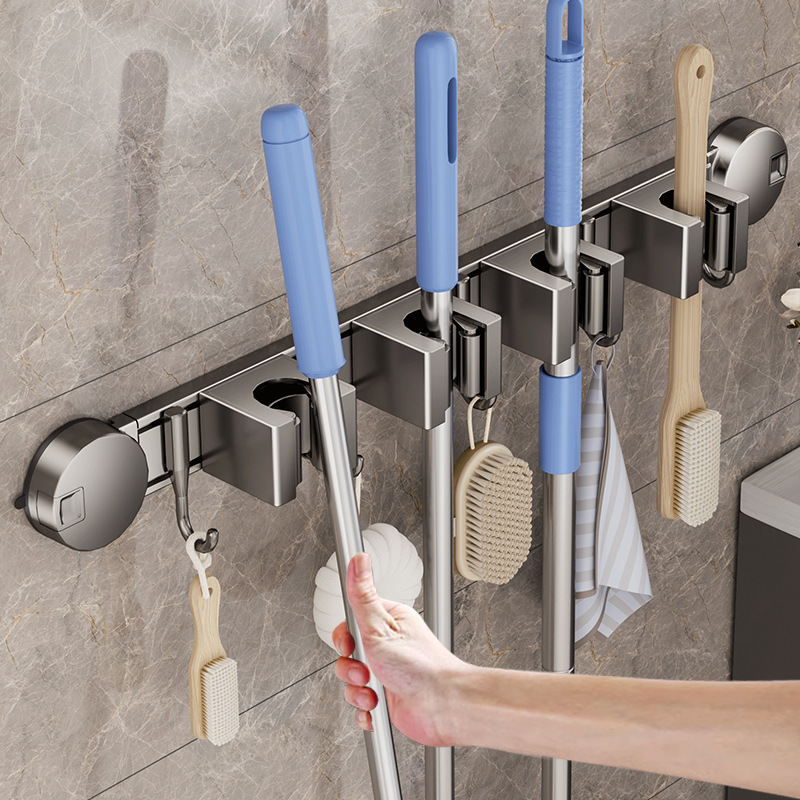太空铝拖把夹多功能一体拖把收纳挂架卫生间免打孔墙上