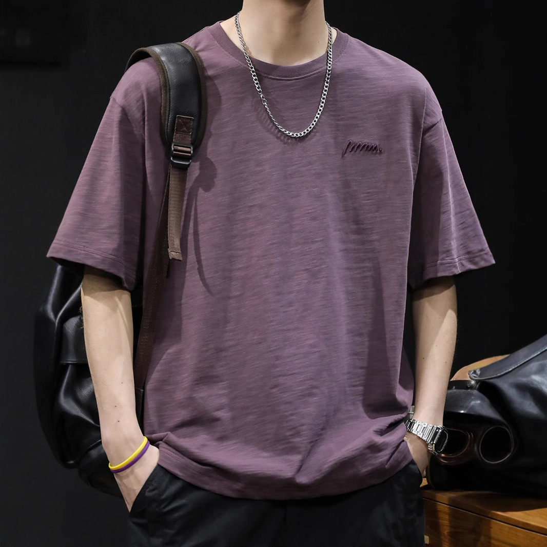 竹节棉质短袖t恤男士夏季衣服2025新款半袖大码潮牌男装休闲体恤