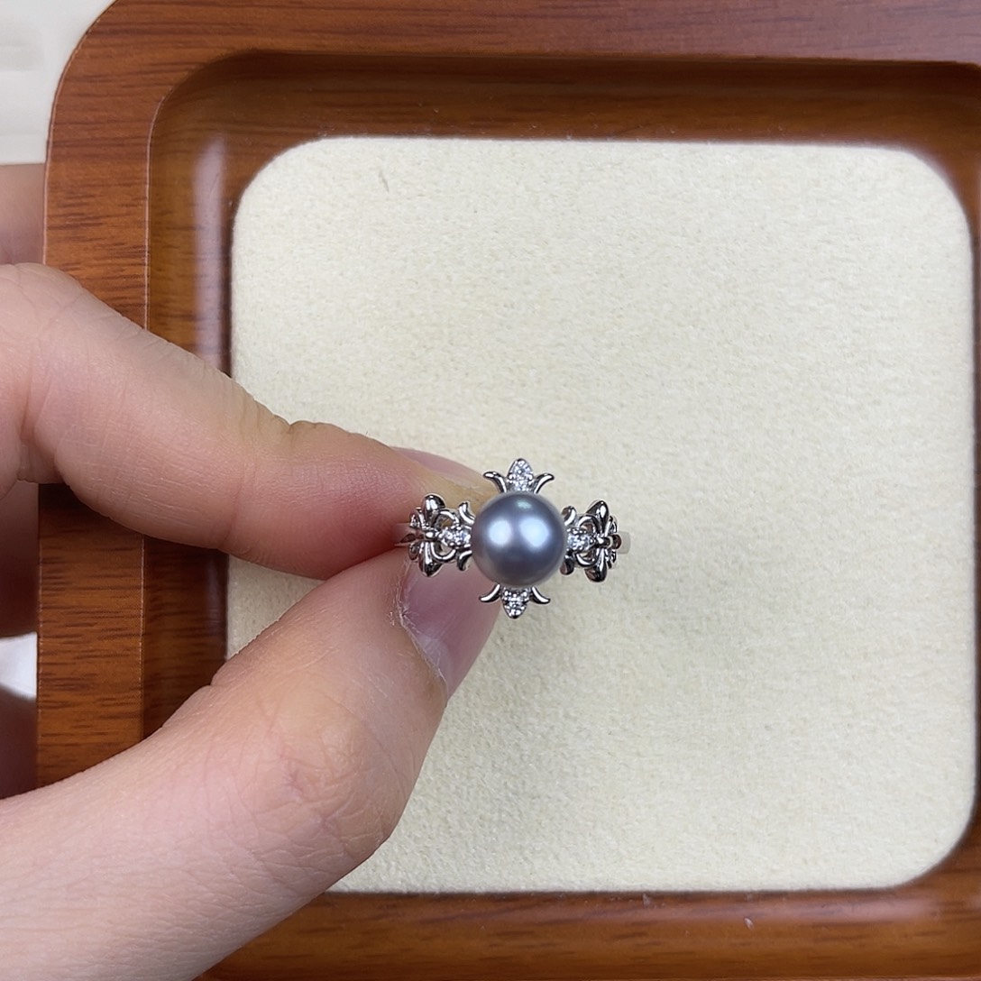 戒指银S925镶嵌海水珍珠