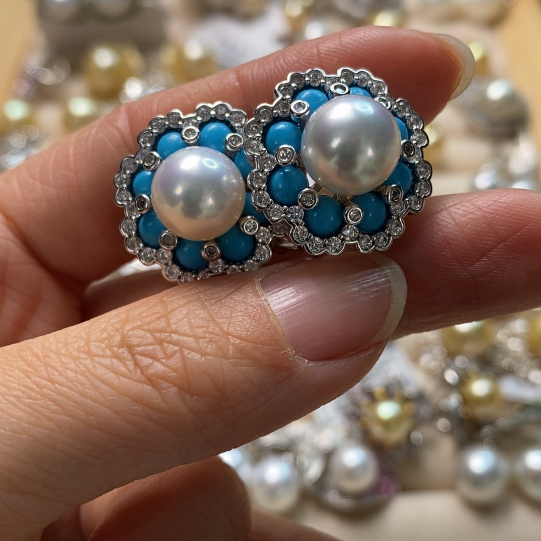 海水珍珠耳饰银S925镶嵌