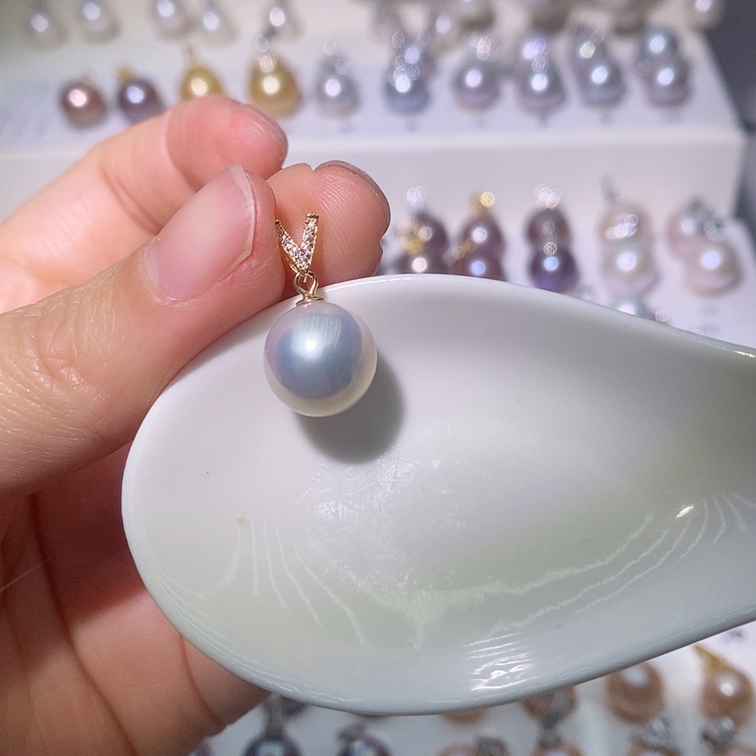 淡水珍珠吊坠(赠链)银S925镶嵌尺寸11毫米