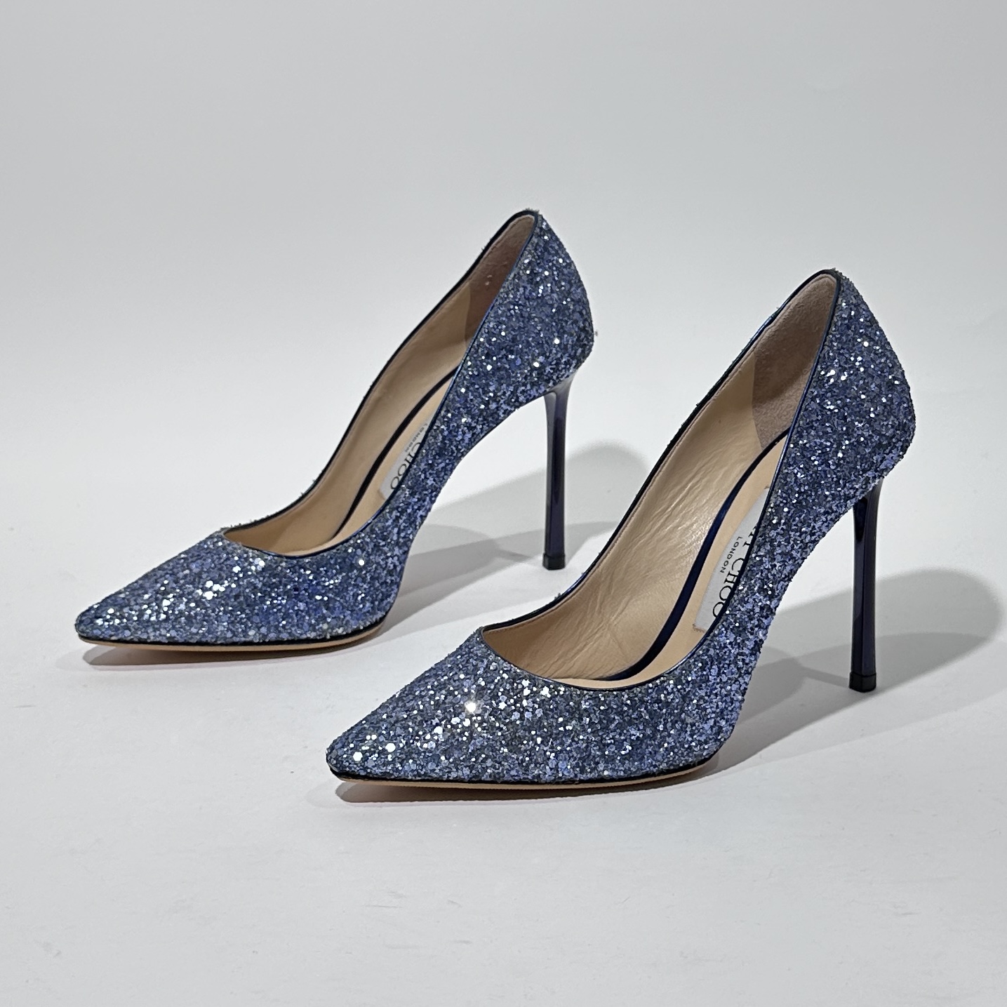 95新 JIMMY CHOO/吉米周 35.5码 蓝色时尚高跟鞋/BX80144