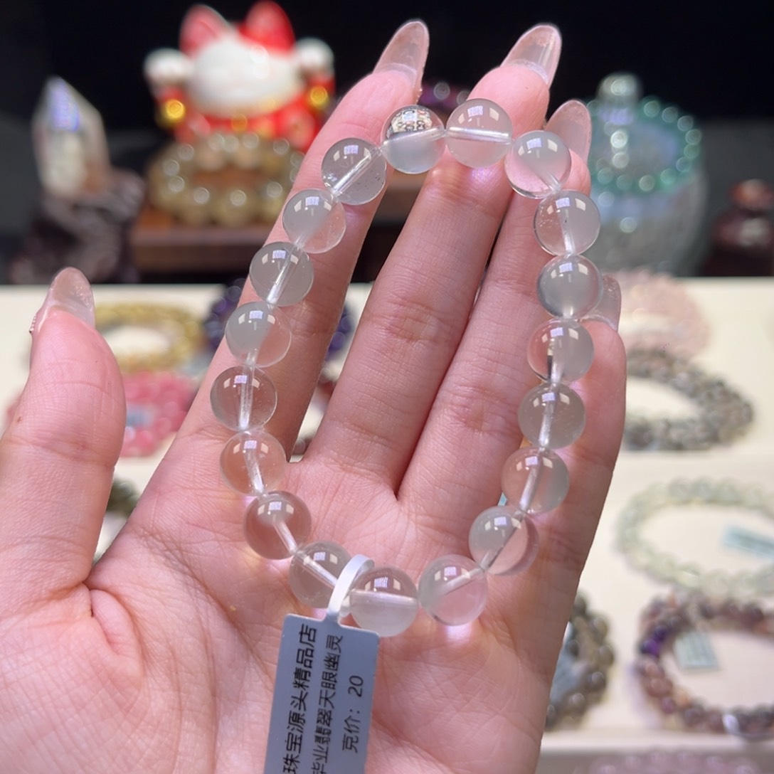 水晶手串未镶嵌毕业级翡翠天眼绿幽灵10m