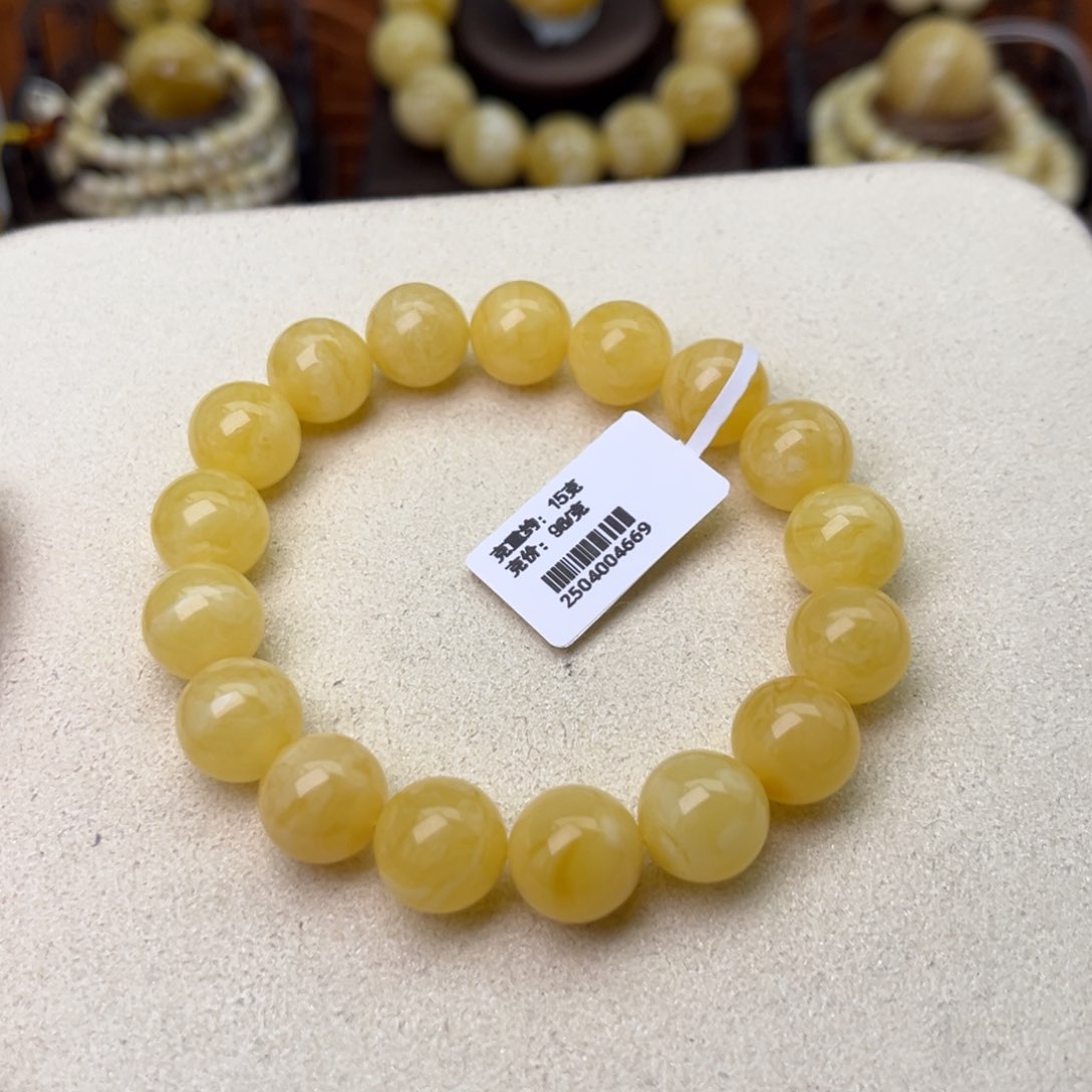 手链蜜蜡未镶嵌11大加圆珠浓蜡白花蜡虎皮纹