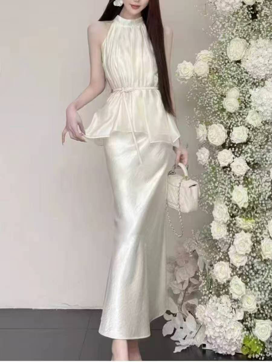 201-250 ins风休闲风时尚套装夏季抹胸设计师复古收腰法式