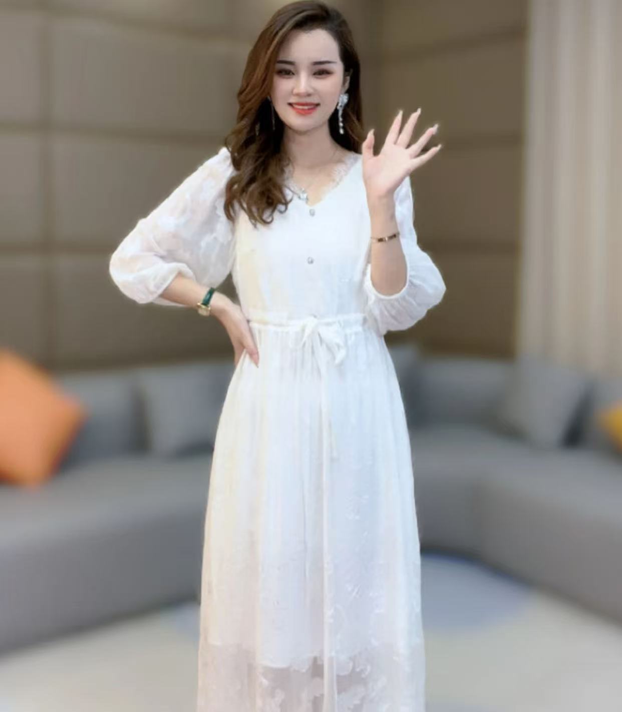 中袖普通款不褪色中长裙连衣裙时尚气质90026