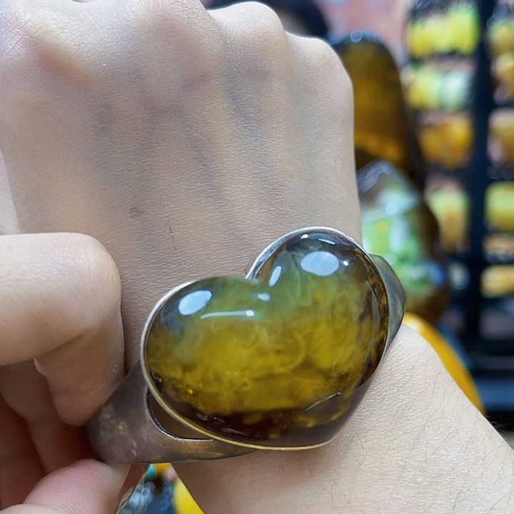 蜜蜡银S925镶嵌裸石手镯