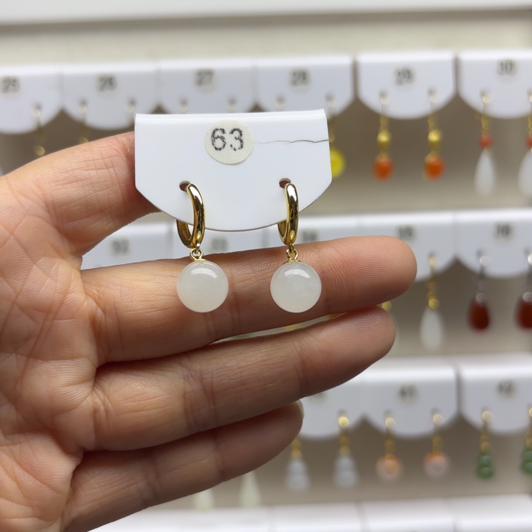 和田玉银S925镶嵌耳饰