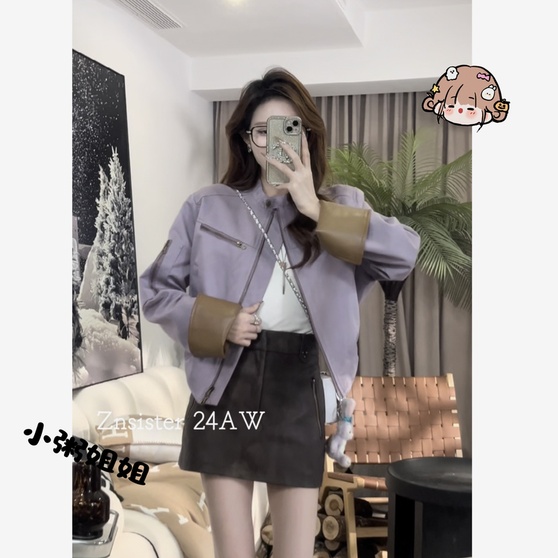 【XZ001】2025春季新款小香风拼色外套女宽松时尚夹克上衣半裙