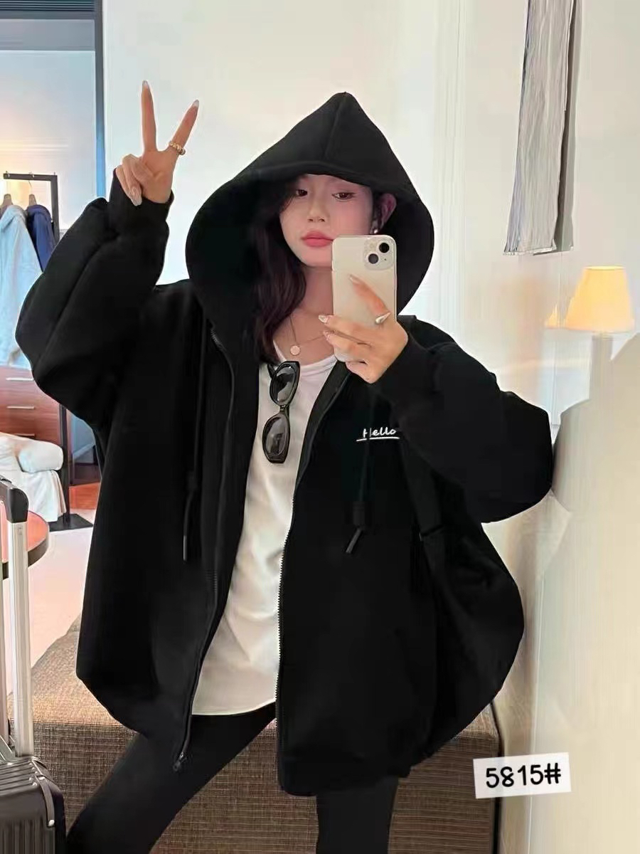 宽松秋冬女连帽秋季欧美风开衫上衣常规卫衣慵懒风