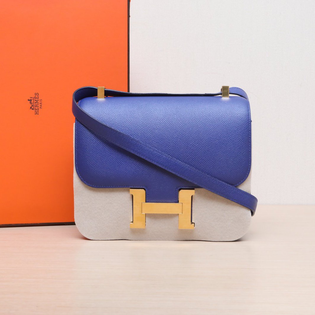 95新 Hermes/爱马仕 小花6欢 康康 24 7T电光蓝 Epsom皮 A刻 金扣