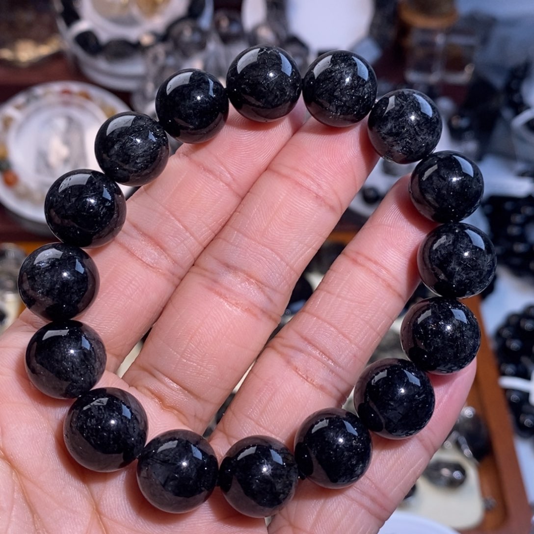 未镶嵌水晶手链黑发晶13mm蕾丝
