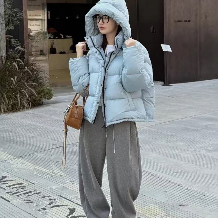 【901-1000】拉链厚款连帽紫色针织短款冬装宽松休闲女装