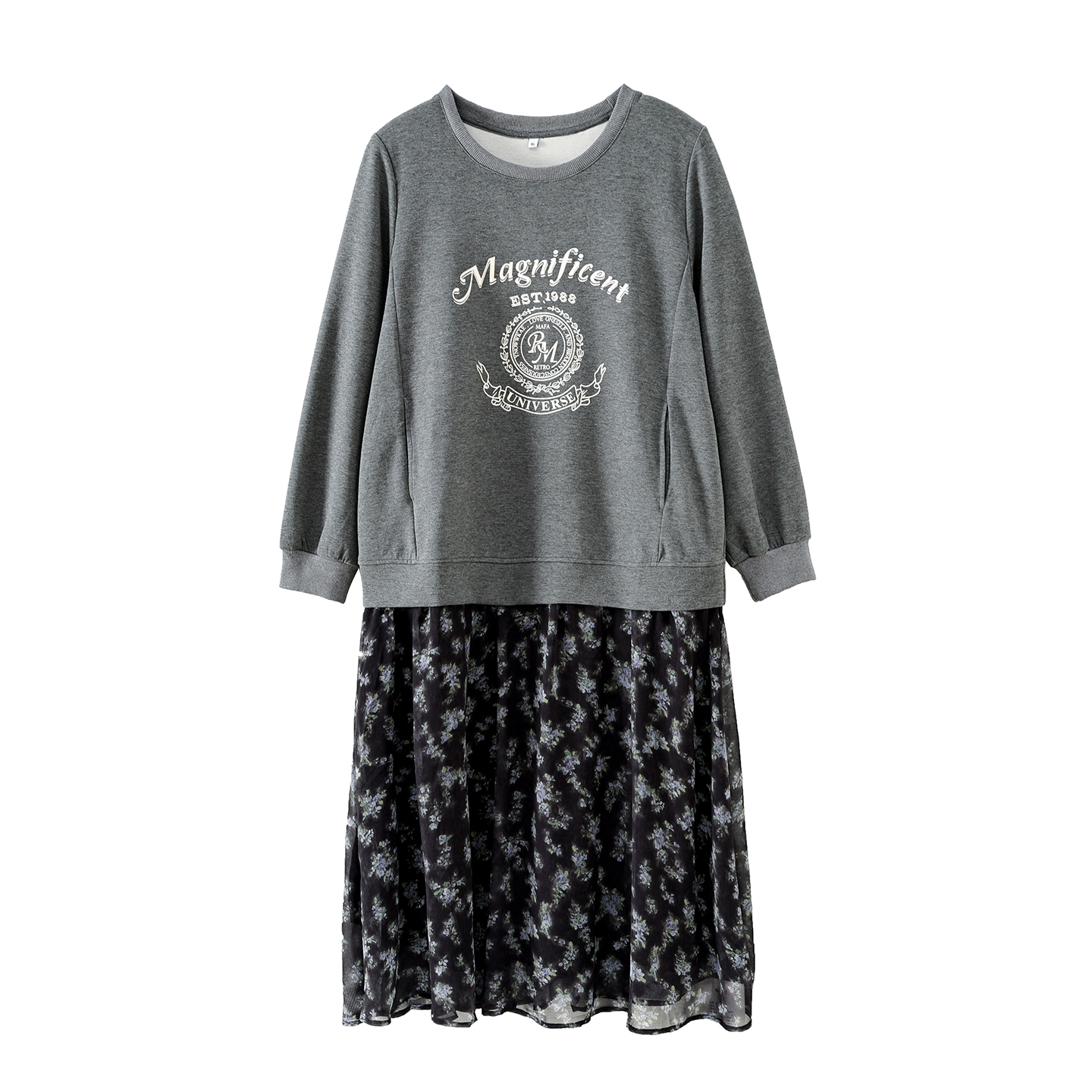 大码女装卫衣拼接纱裙假两件2025秋季新款减龄中长裙423607