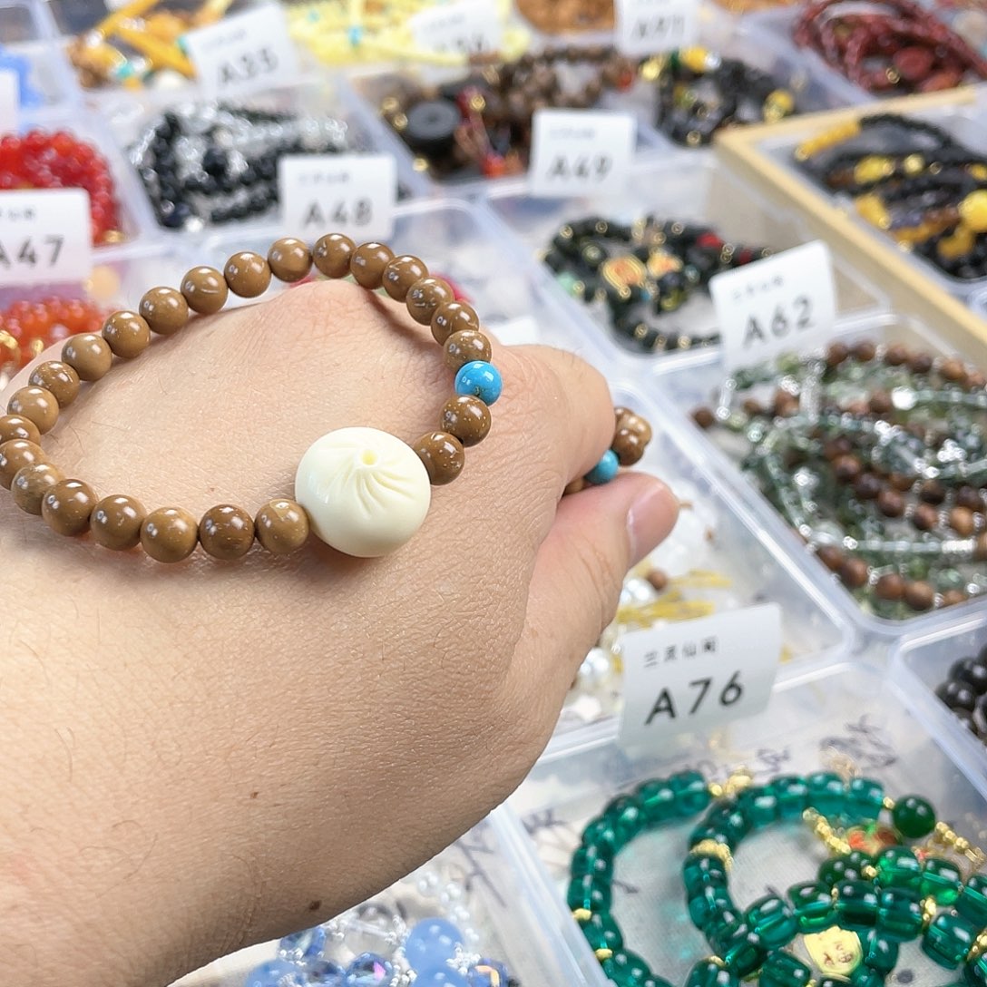 檀香木手串银S925镀金镶嵌