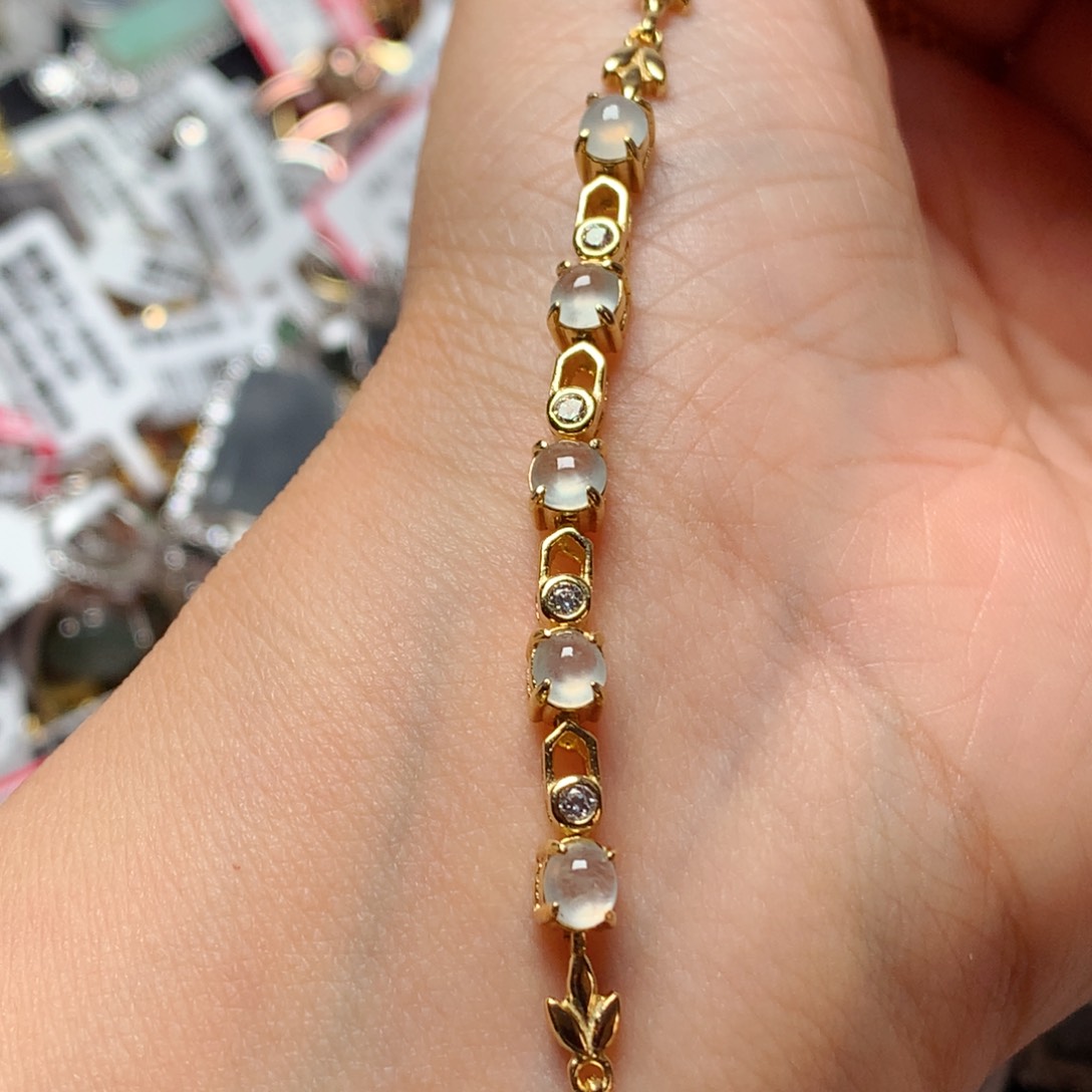 翡翠戒指银S925镶嵌天然翡翠手链