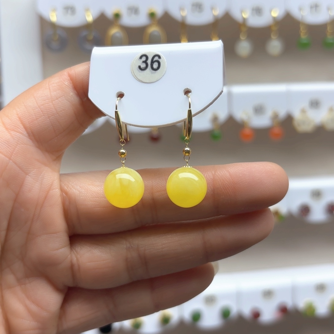 蜜蜡耳饰18K金镶嵌蜜蜡