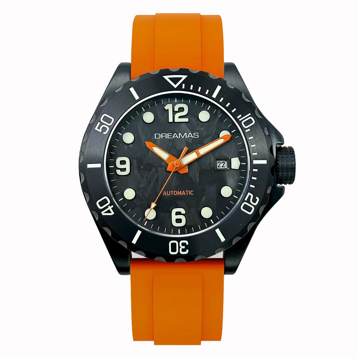 3D立体刻度DREAMAS潜探者男士户外机械腕表钛合金潜水表橙色表带