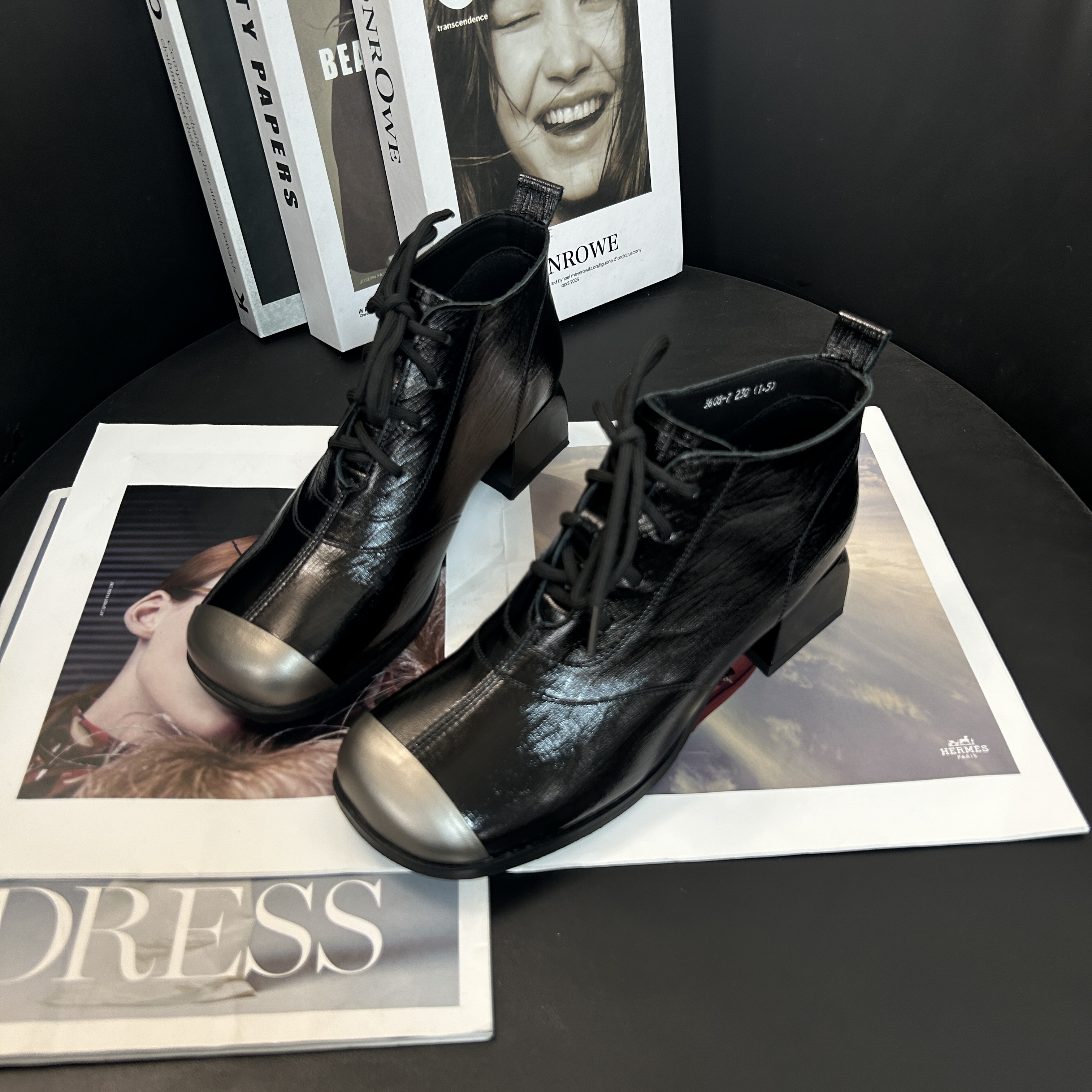 陈老板-牛皮3公分/轻奢经典百搭方头短靴女鞋时尚秋冬靴子608-7