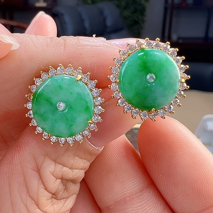 翡翠银S925镶嵌耳饰耳饰