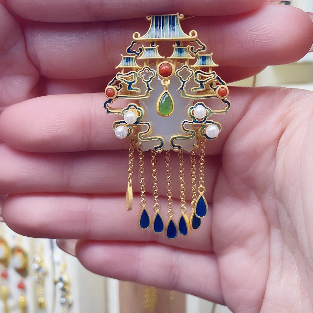 和田玉银S925镀金镶嵌颈饰