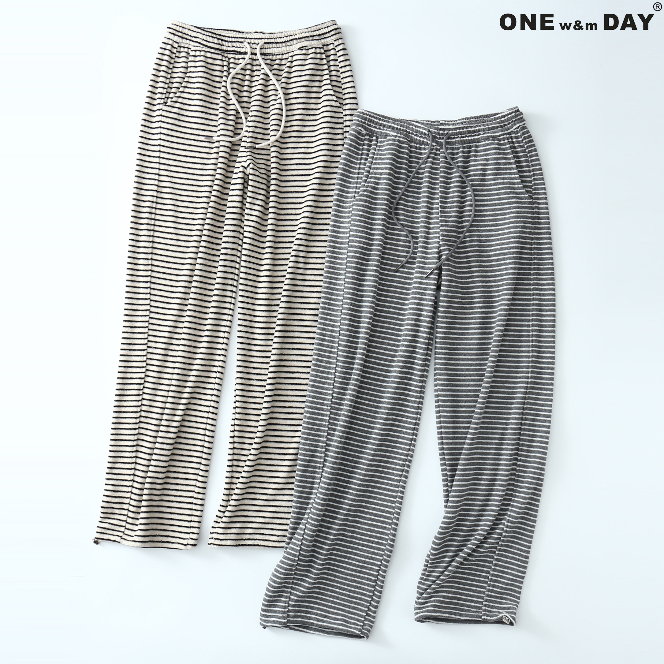 毛巾条纹休闲裤可收口女款休闲裤328