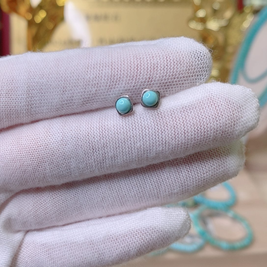 绿松石耳饰银S925镶嵌耳钉