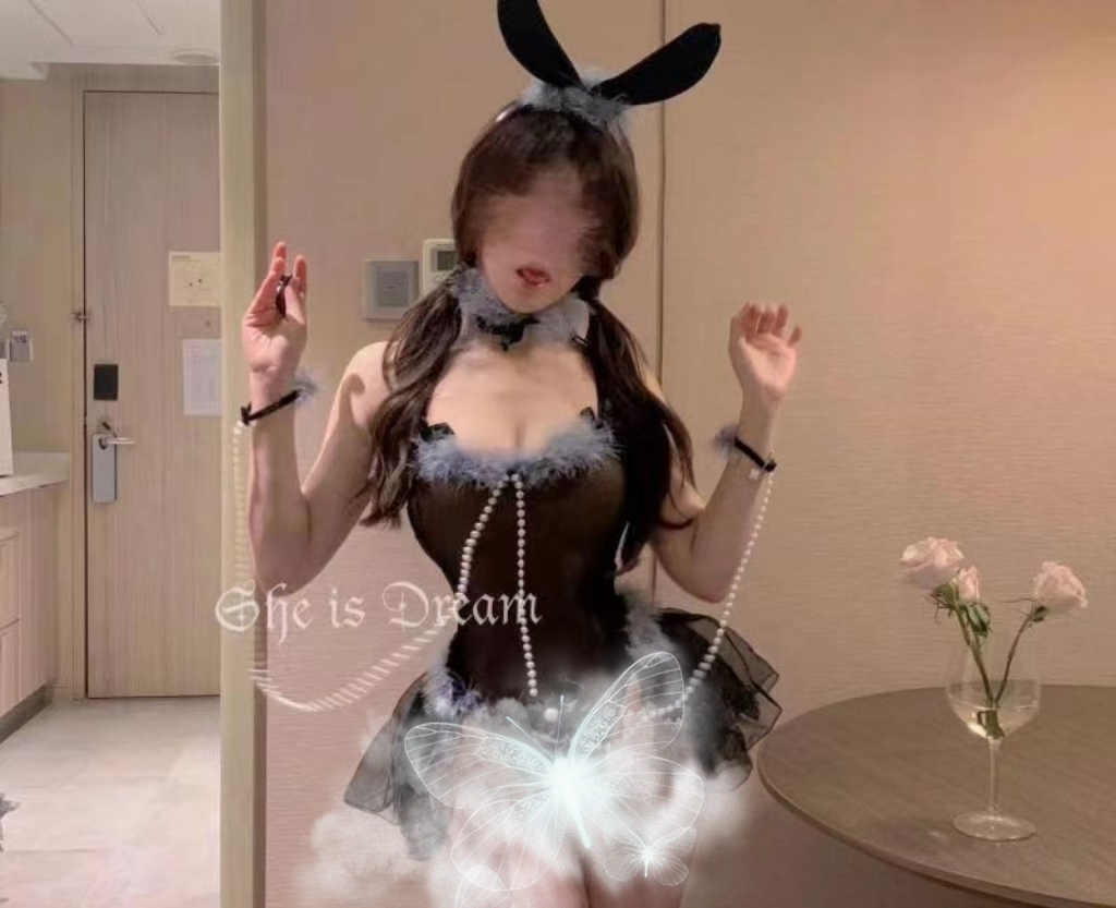 黑兔精（80-130斤）cos黑兔珍珠手链网纱毛毛纯欲性感可爱套装睡裙