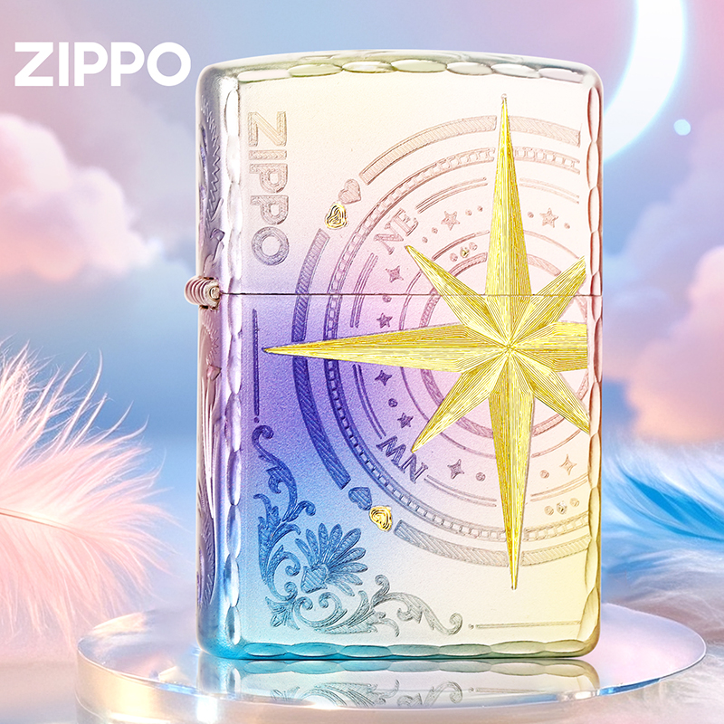 ZIPPO/之宝爱情指南针镀银咬边侧边雕刻繁花防风创意打火机DYF1
