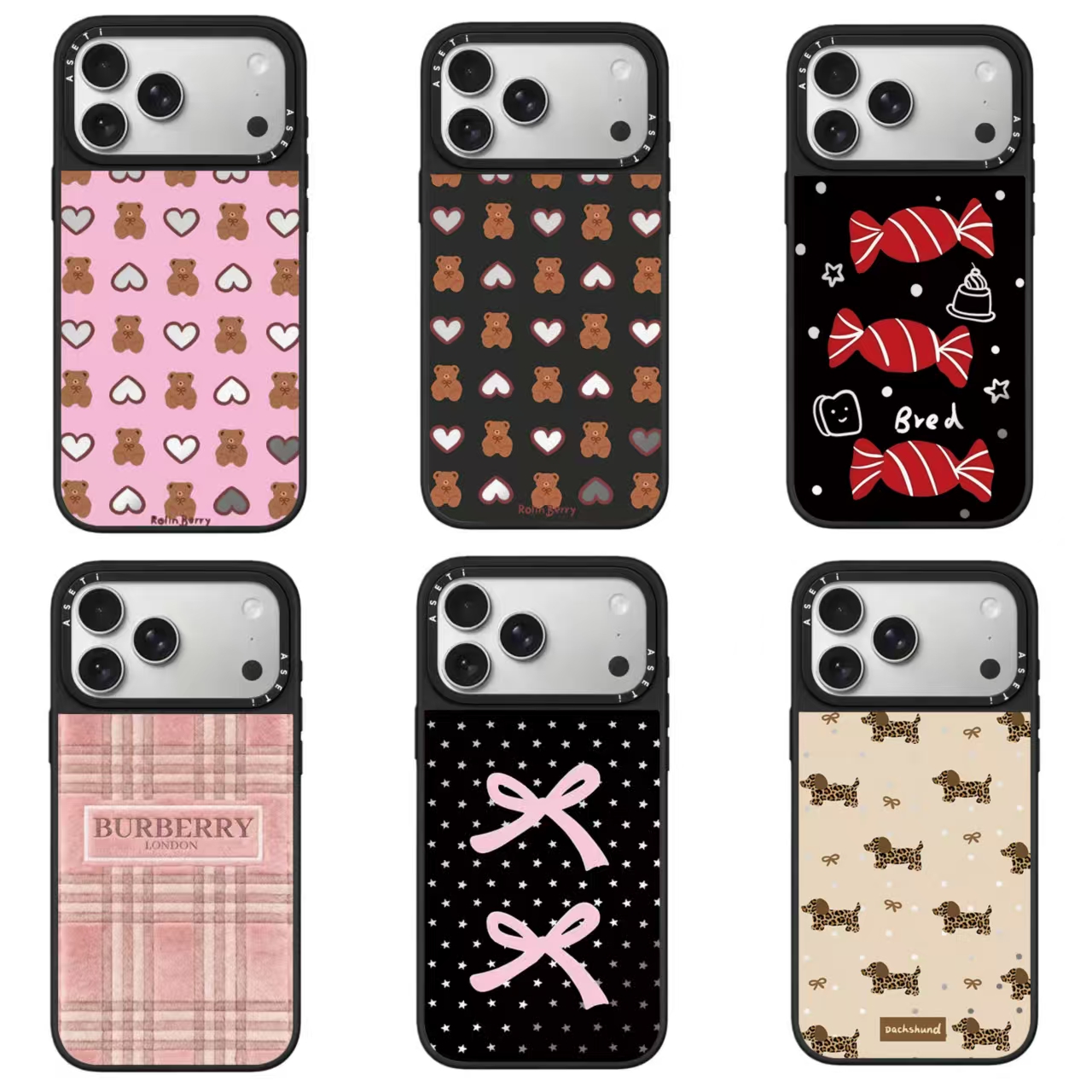 【达人专属】镜面新星星蝴蝶结创意小熊爱心适用苹果系列手机壳