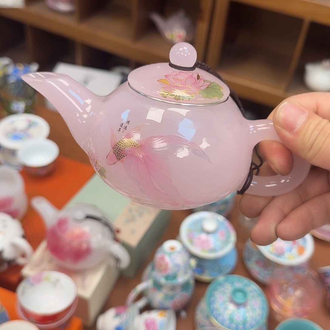 粉鱼琉璃壶一个琉璃