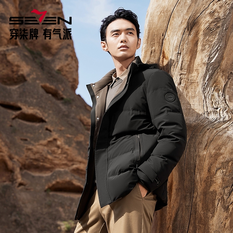 保暖外穿厚款时尚都市连帽防风加厚立领运动外套男子冬季短款男士