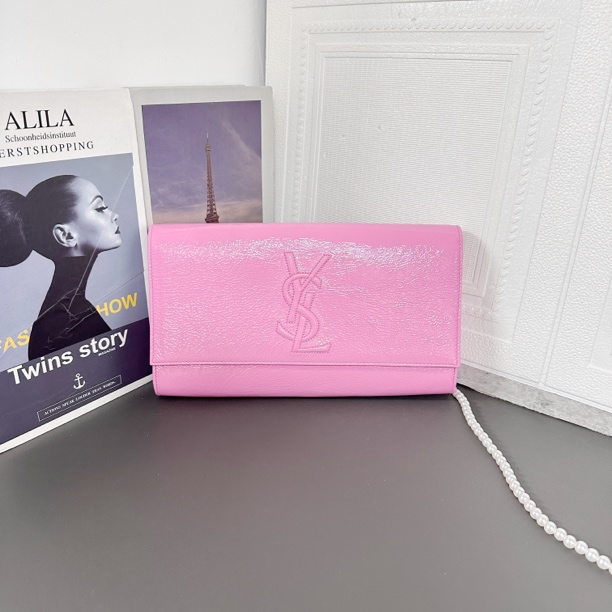 95新 YSL/圣罗兰 蜜桃粉长款手拿包