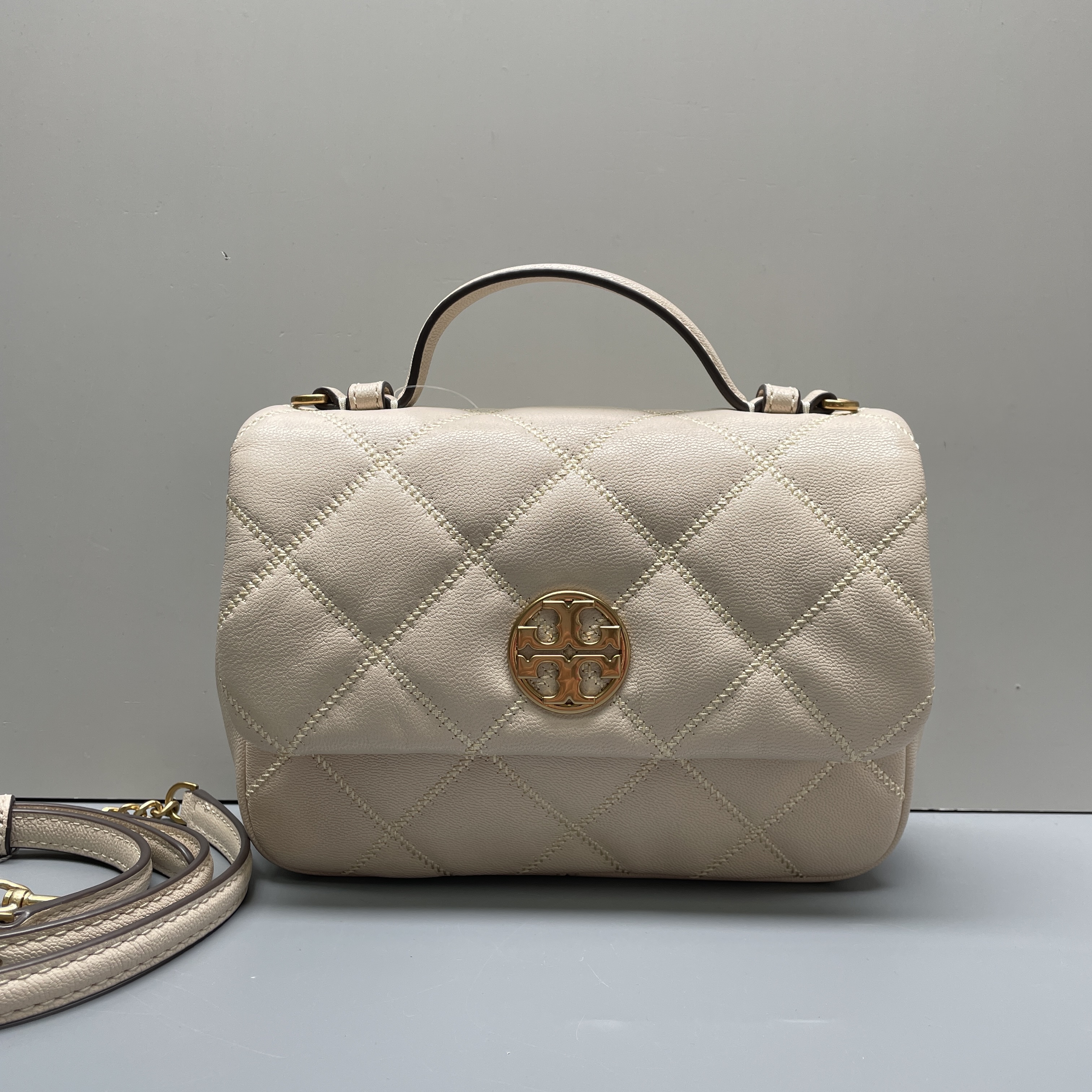 95新 TORY BURCH/汤丽柏琦 小林米白方胖子挎包20*15*6cmB112003