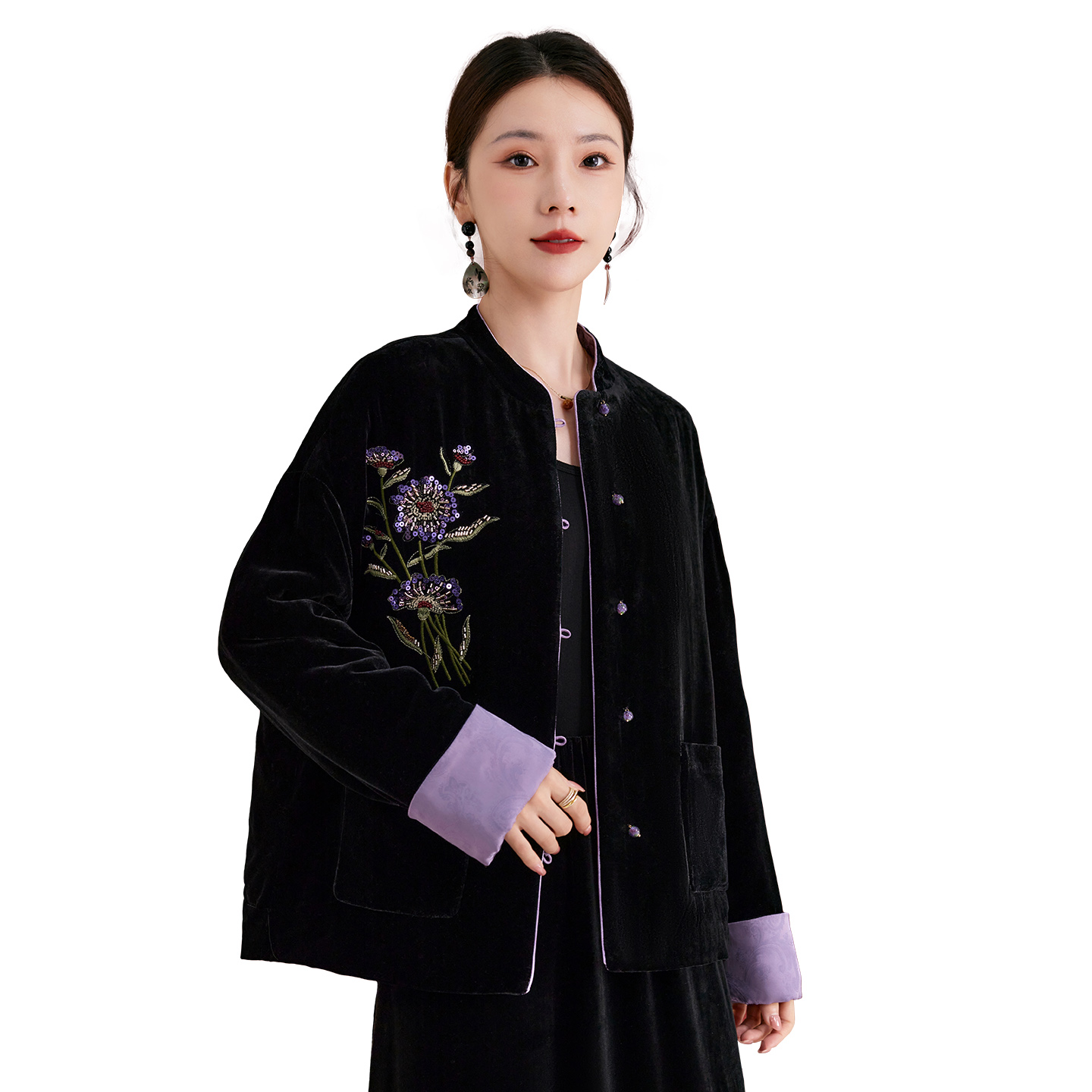 新中式桑蚕丝真丝丝绒刺绣外套62502029